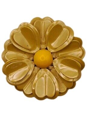 ​Vintage Yellow Enamel Flower Brooch Pin 1960s Retro Mod Style 2.25" Layered
